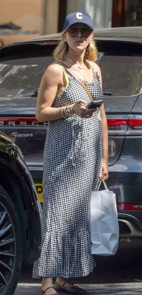 Scarlett Johansson in a Black and White Plaid Dress