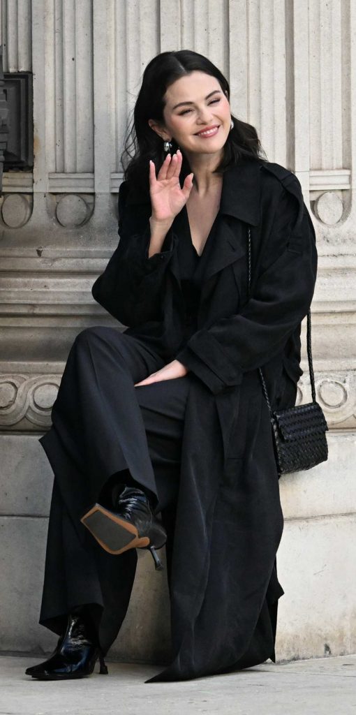 Selena Gomez in a Black Trench Coat