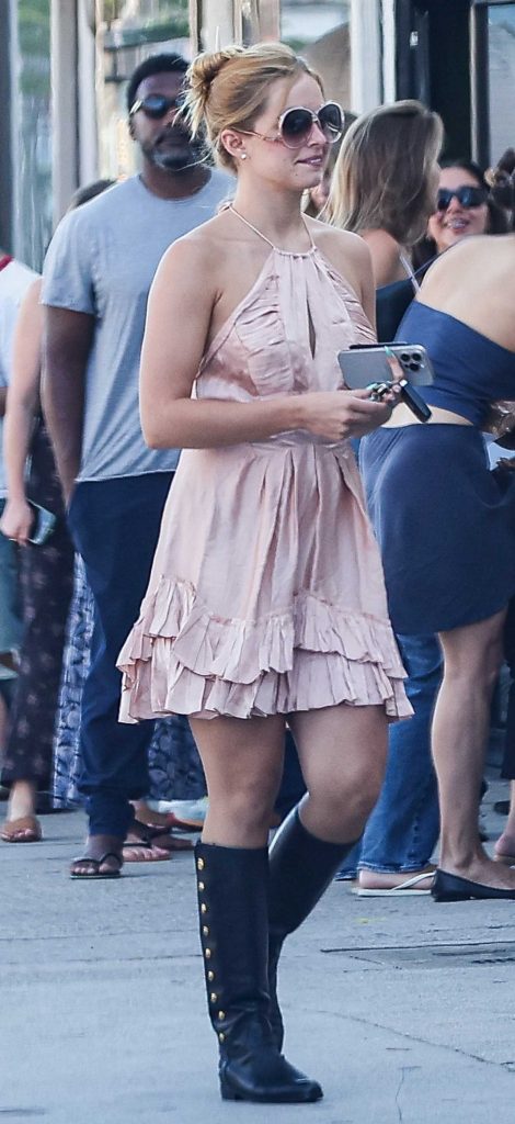 Addison Rae in a Beige Dress