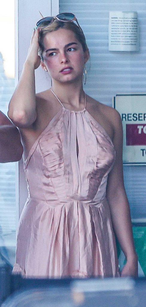 Addison Rae in a Beige Dress