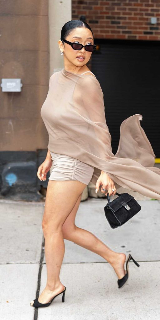 Lana Condor in a Beige Ensemble