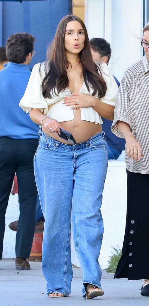 Olivia Culpo in a Beige Blouse