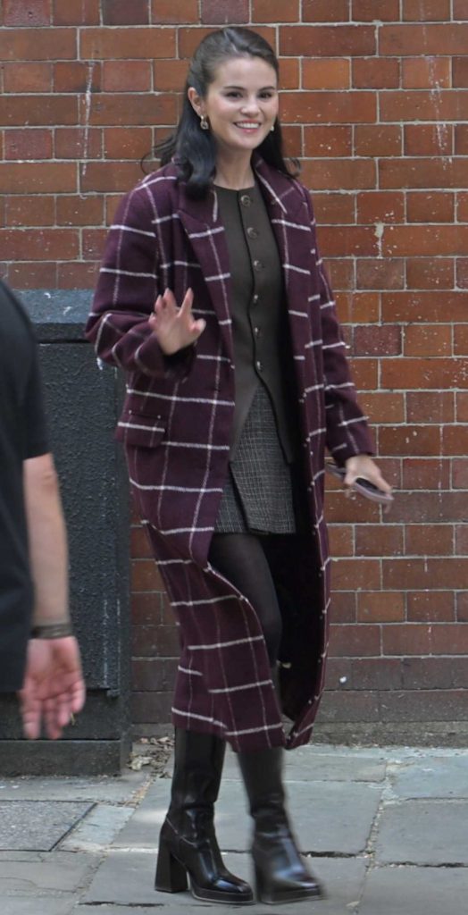 Selena Gomez in a Plaid Coat