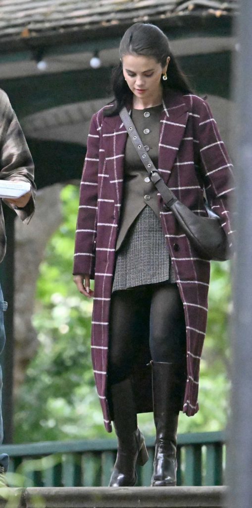 Selena Gomez in a Plaid Coat