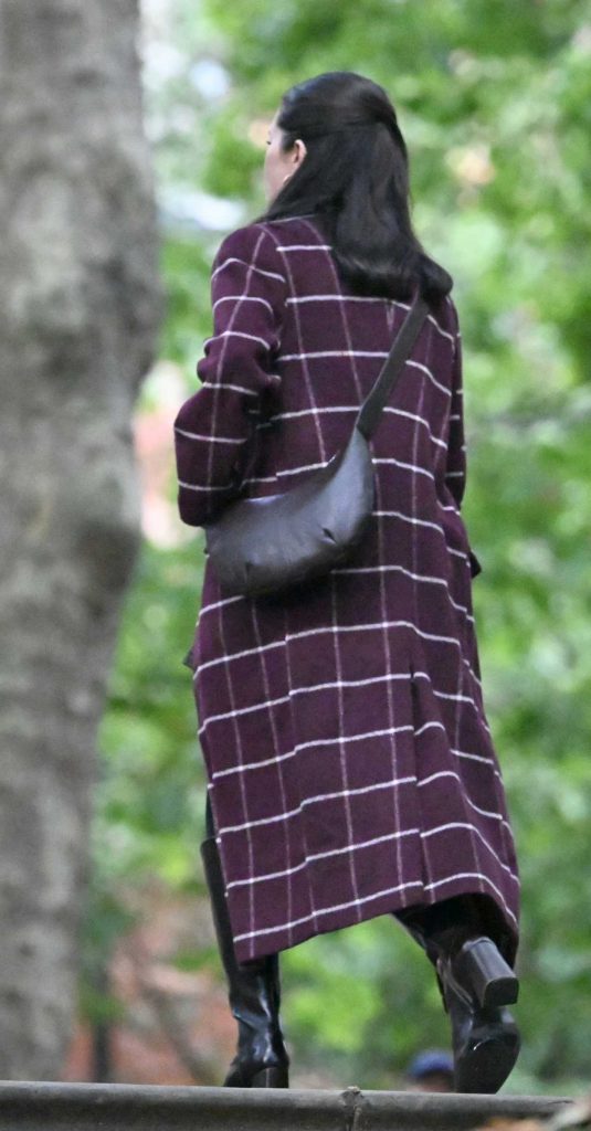 Selena Gomez in a Plaid Coat