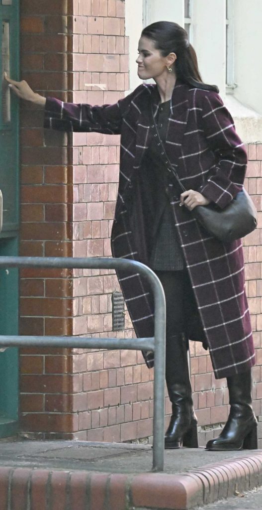 Selena Gomez in a Plaid Coat