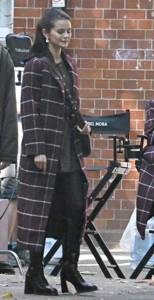 Selena Gomez in a Plaid Coat