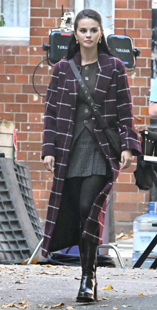Selena Gomez in a Plaid Coat