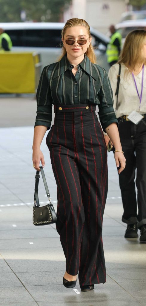 Florence Pugh in a Striped Ensemble