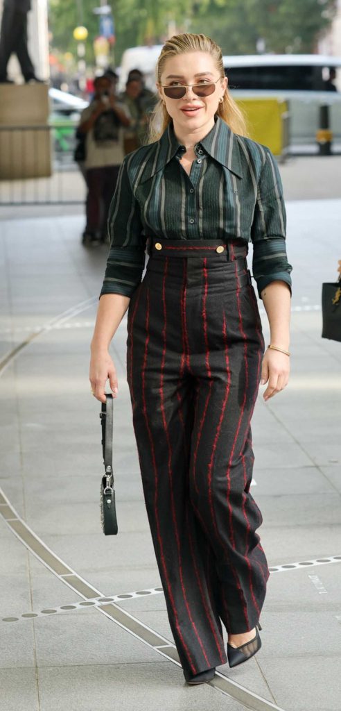 Florence Pugh in a Striped Ensemble