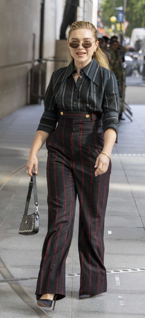 Florence Pugh in a Striped Ensemble