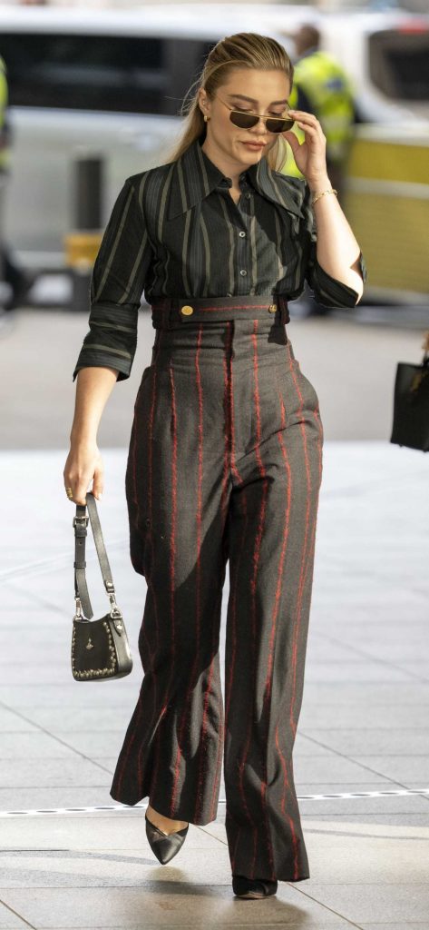 Florence Pugh in a Striped Ensemble