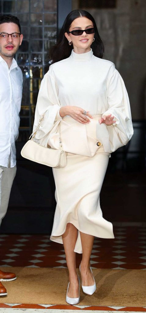 Selena Gomez in a Beige Skirt
