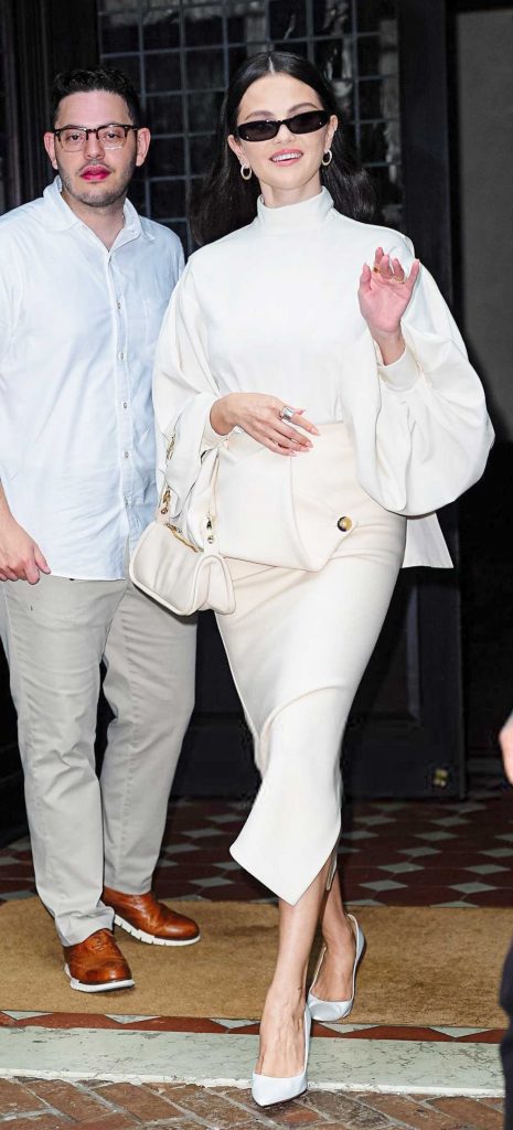 Selena Gomez in a Beige Skirt