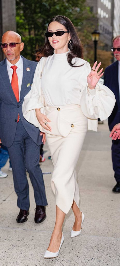 Selena Gomez in a Beige Skirt