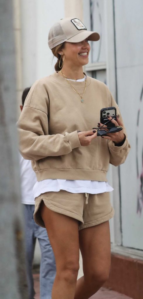 Jessica Alba in a Beige Cap