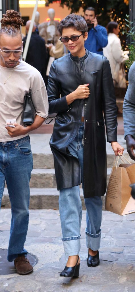 Zendaya in a Black Leather Trench Coat