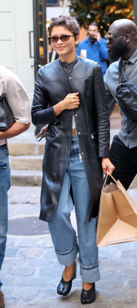 Zendaya in a Black Leather Trench Coat