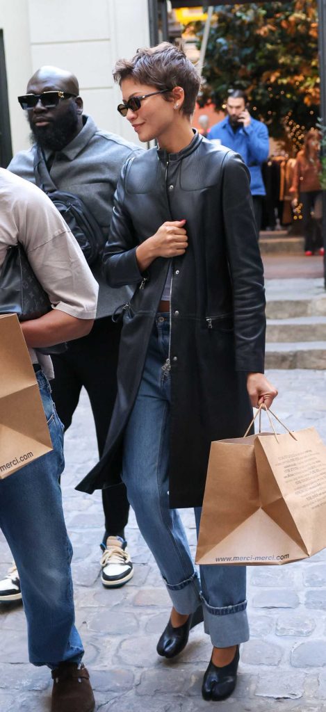 Zendaya in a Black Leather Trench Coat