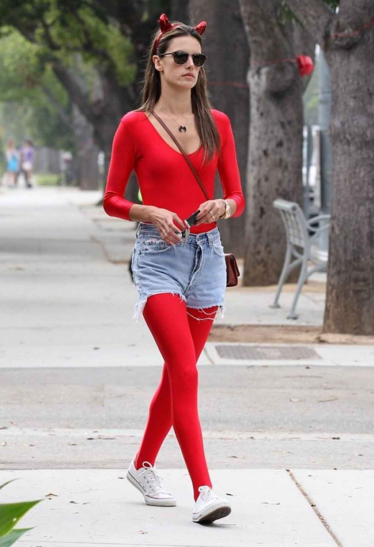 Alessandra Ambrosio in a Red Devil Bodysuit-1