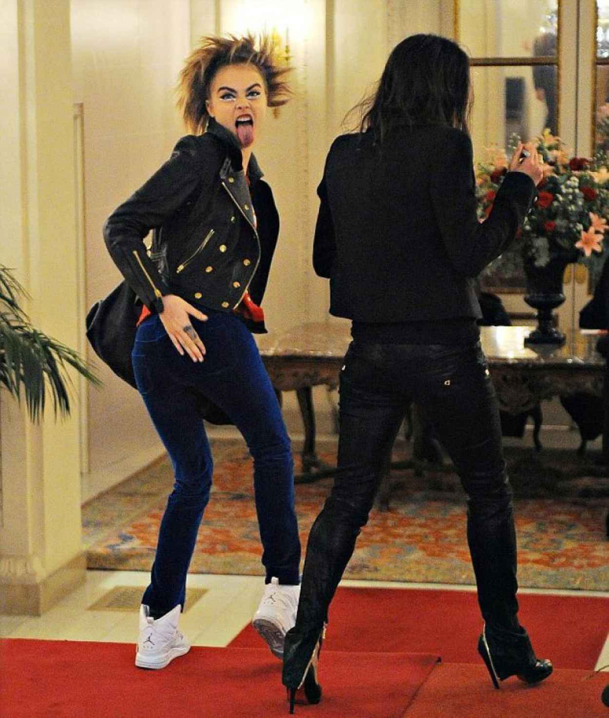 Cara Delevingne and Michelle Rodriguez Arriving at Hotel in Paris, January 2015-1