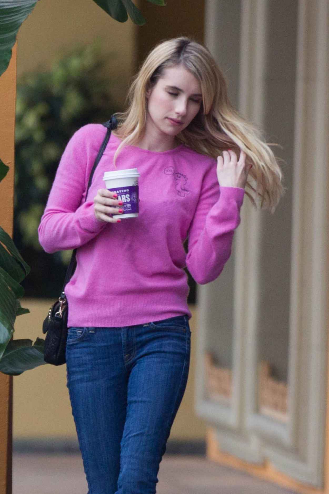 Emma Roberts Street Style – Grabs a Coffee To Go in Los Angeles