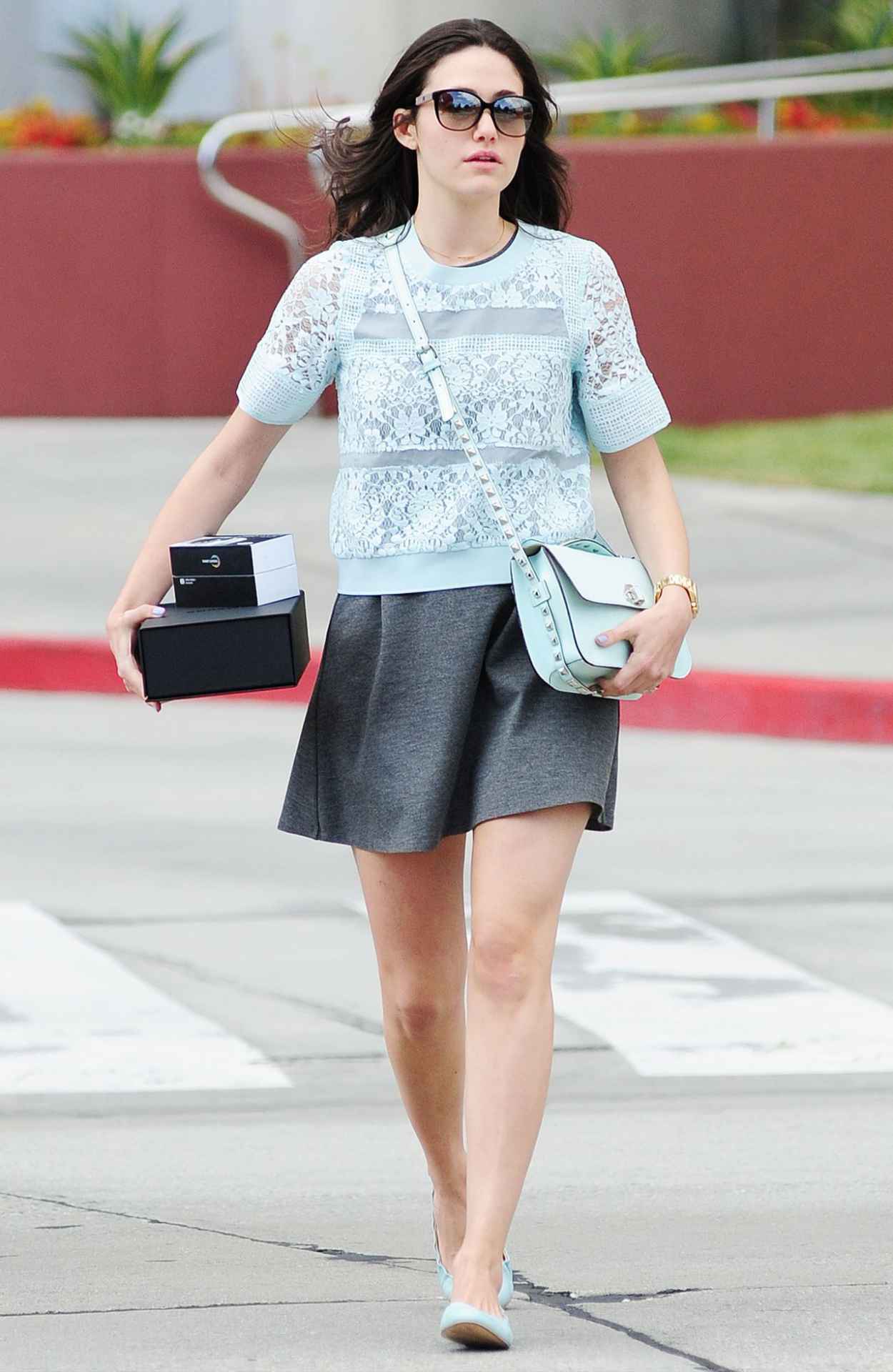 Emmy Rossum Wears a Short Skirt in Beverly Hills – Takes Cash Out of