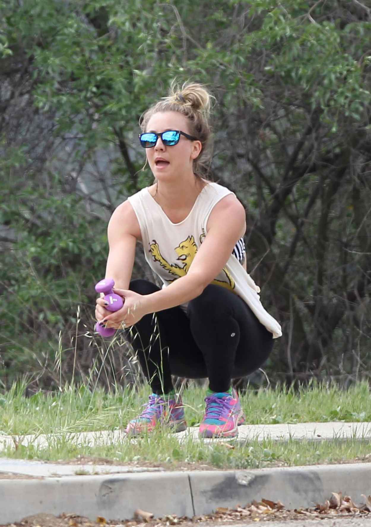 Kaley Cuoco in Tights at a Park in LA – April 2015 – celebsla.com