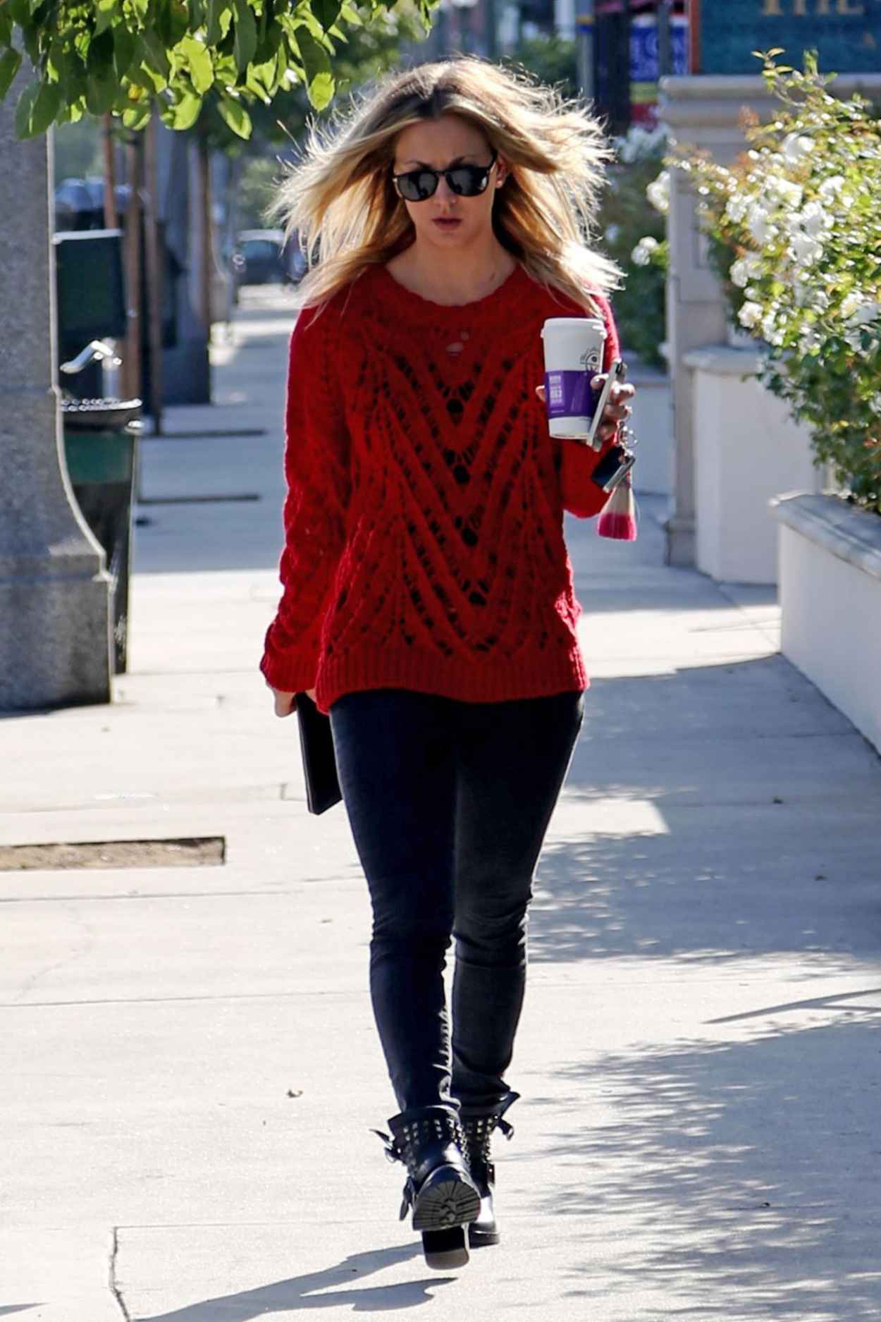 Kaley Cuoco Street Style - in a Red Sweater-1