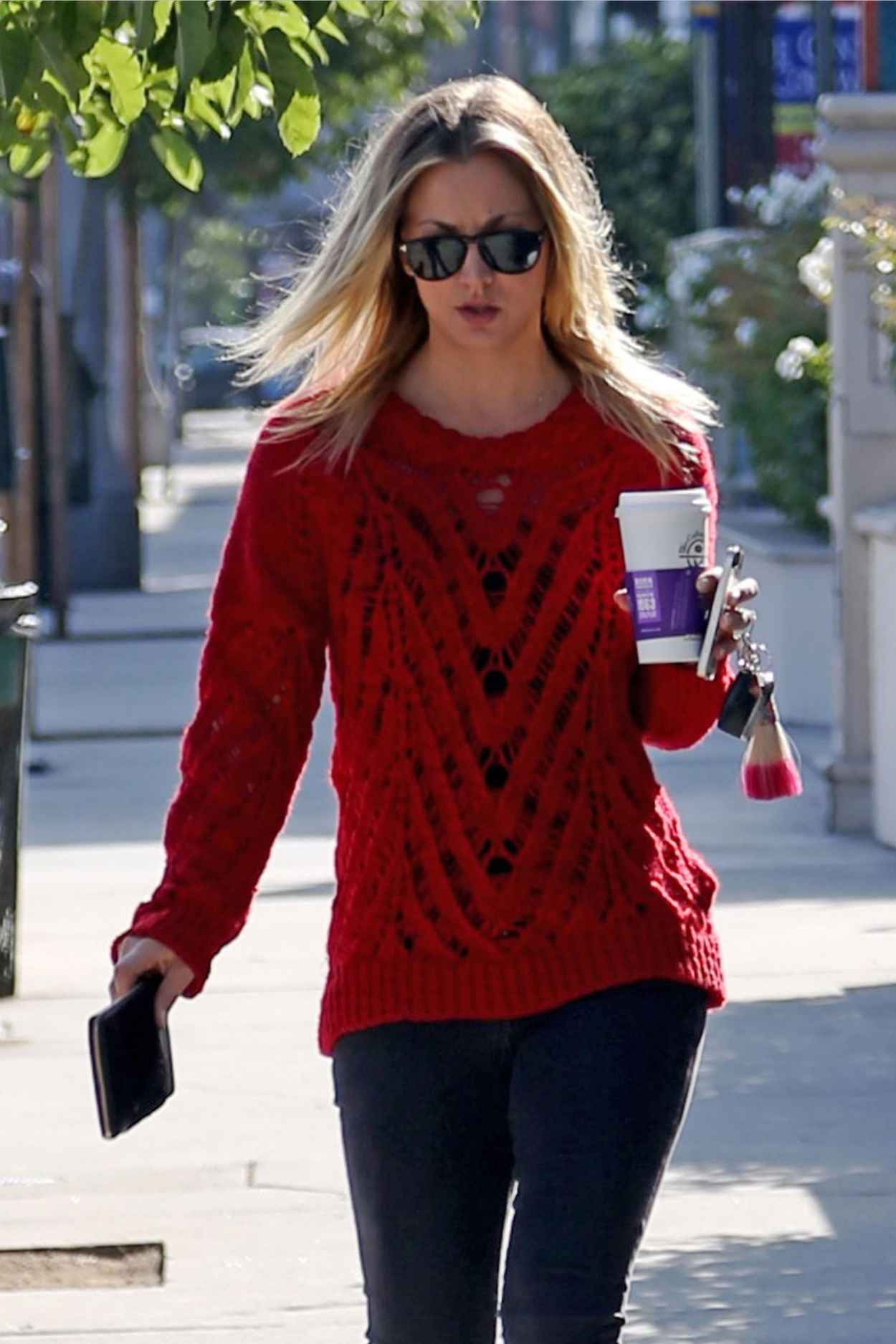 Kaley Cuoco Street Style - in a Red Sweater-2