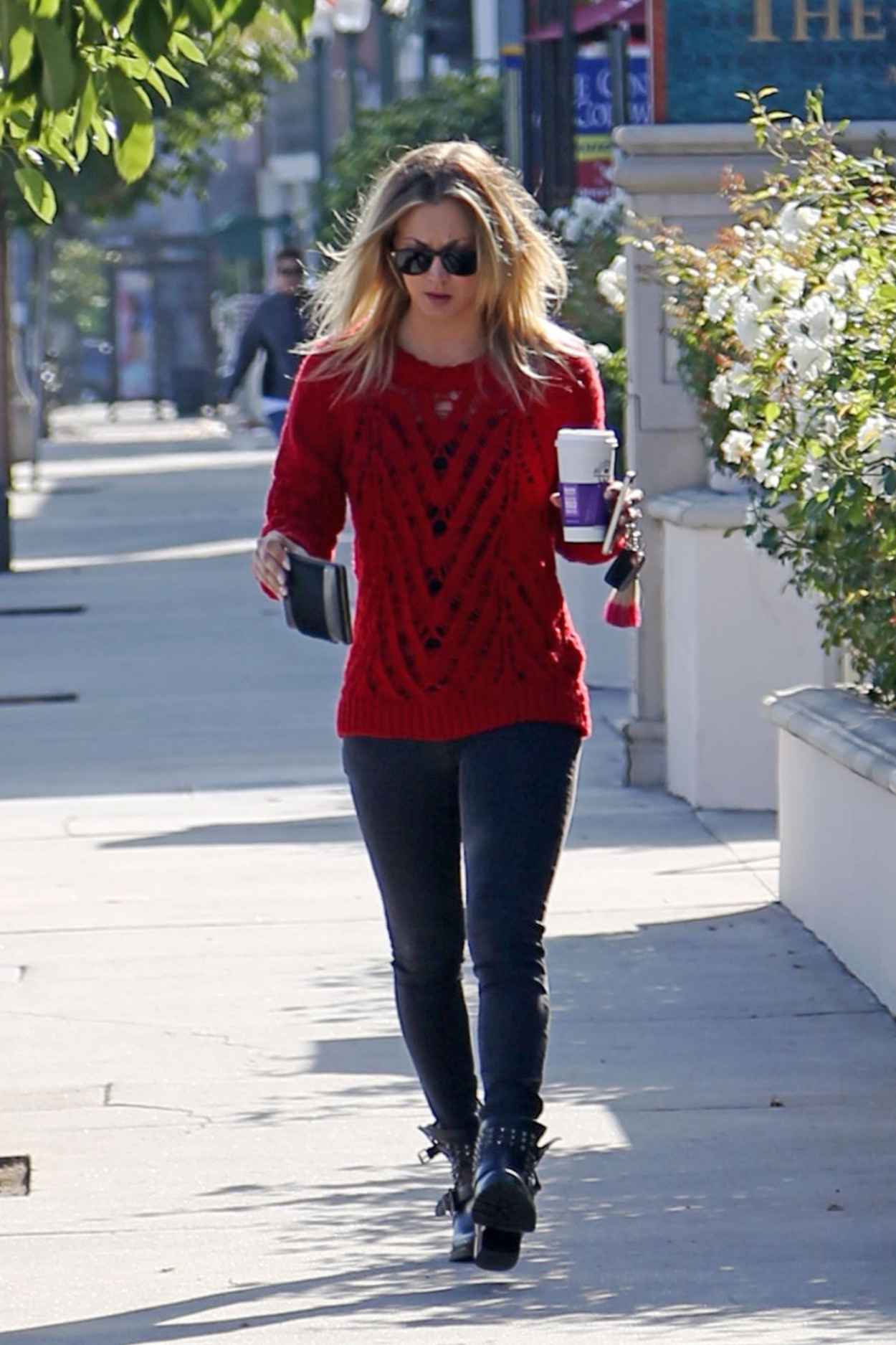Kaley Cuoco Street Style - in a Red Sweater-3