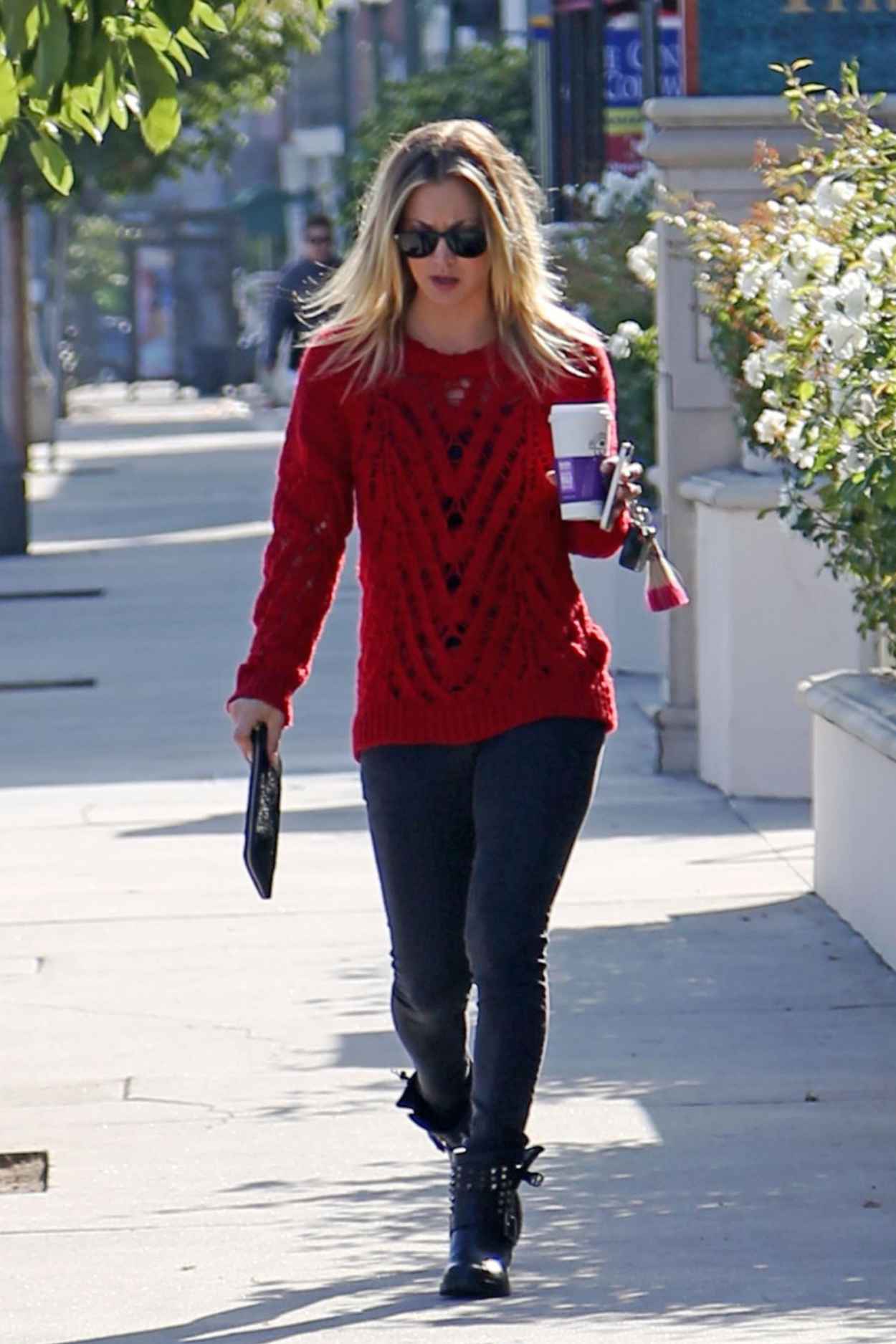 Kaley Cuoco Street Style - in a Red Sweater-4
