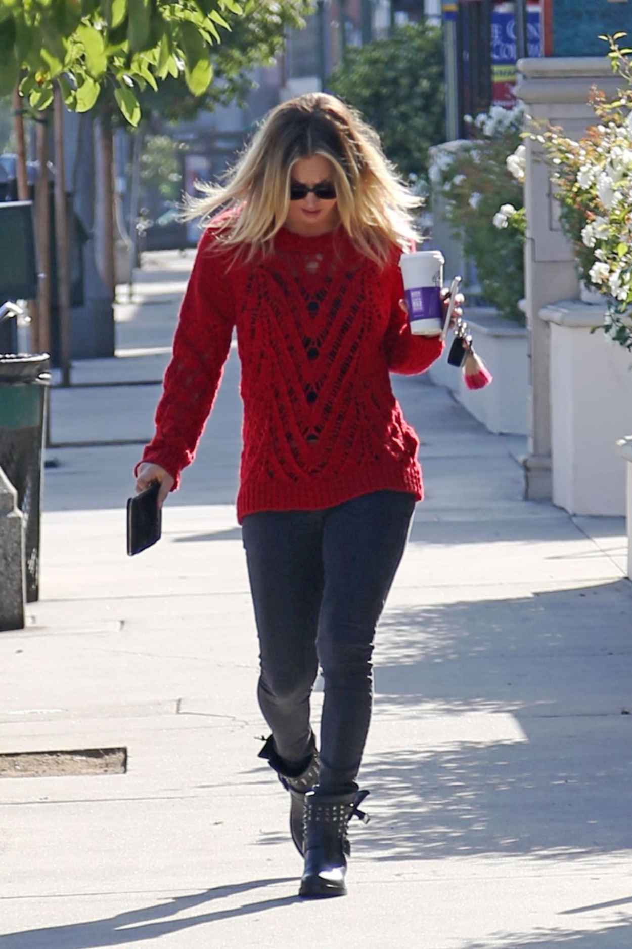 Kaley Cuoco Street Style - in a Red Sweater-5
