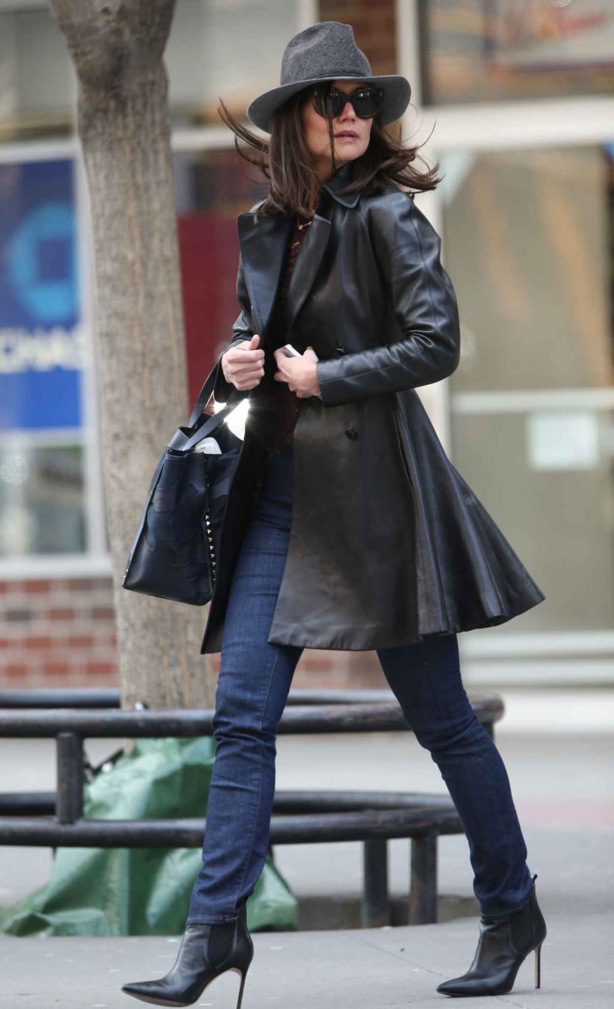 Katie Holmes in Leather and Skinny Jeans - Out in New York City - February 2015-1