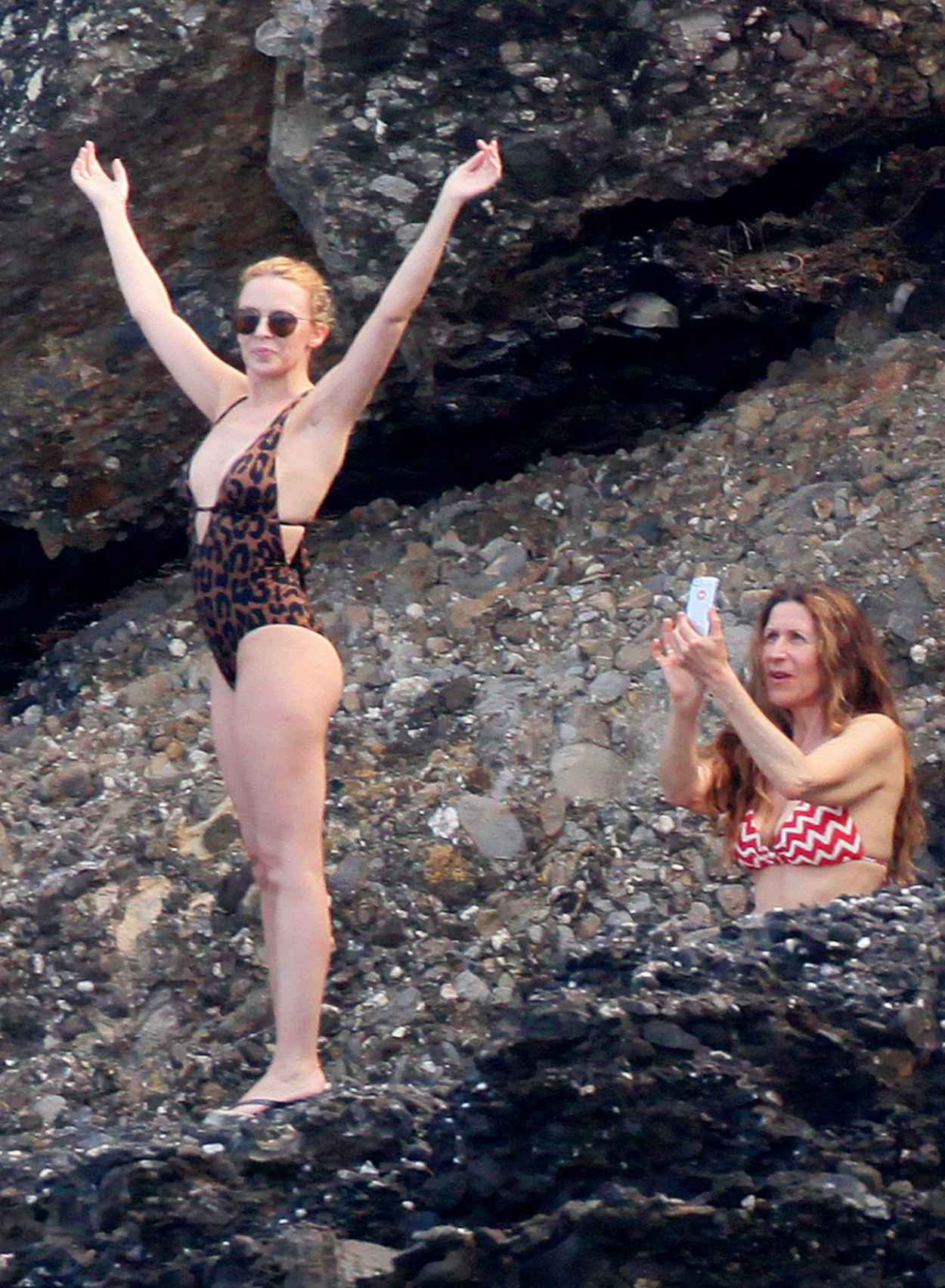 Kylie Minogue in Leopard Print Swimsuit - Portofino July 2015-1