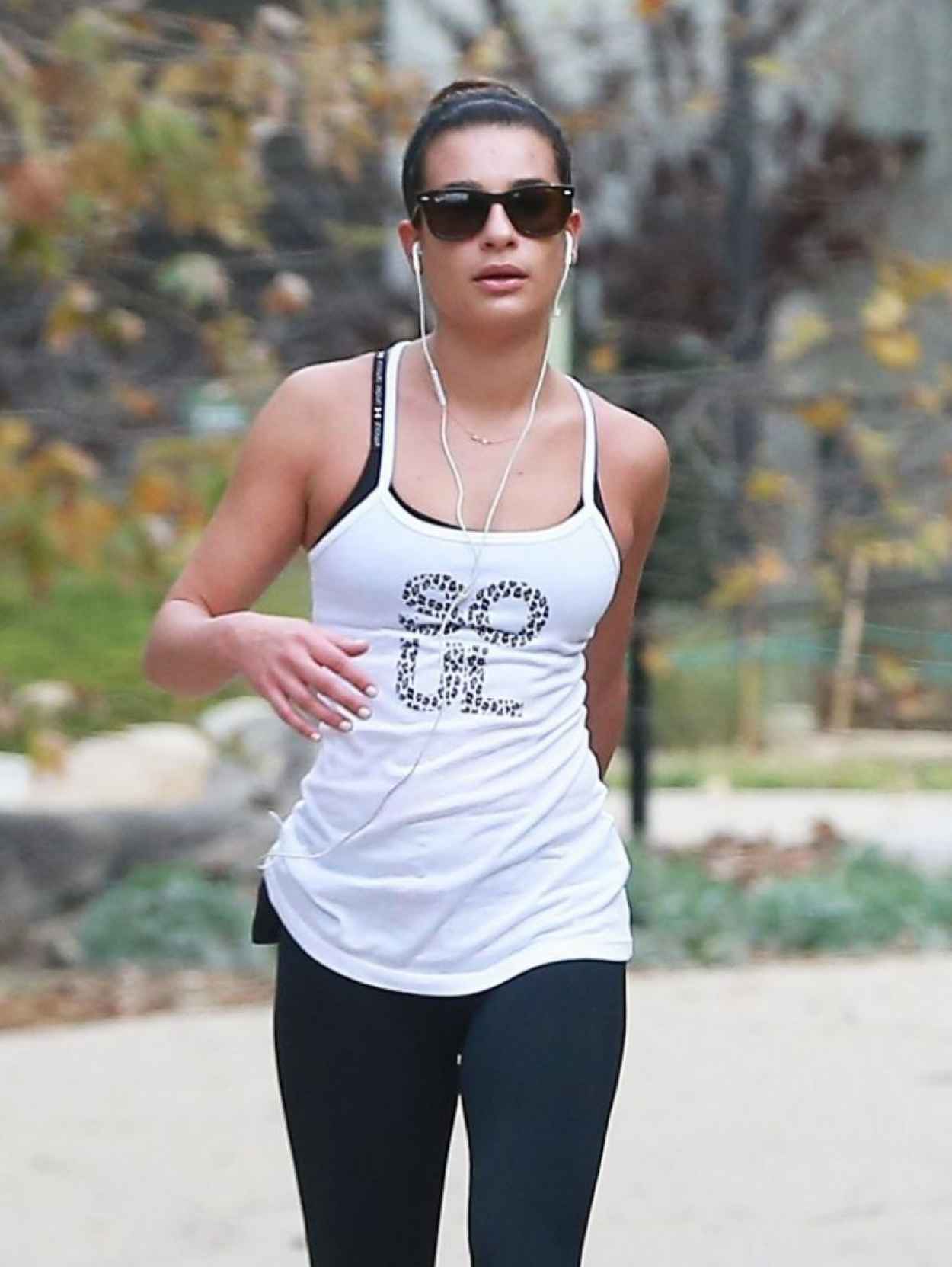 Lea Michele in Tights at Coldwater Canyon Park in Beverly Hills