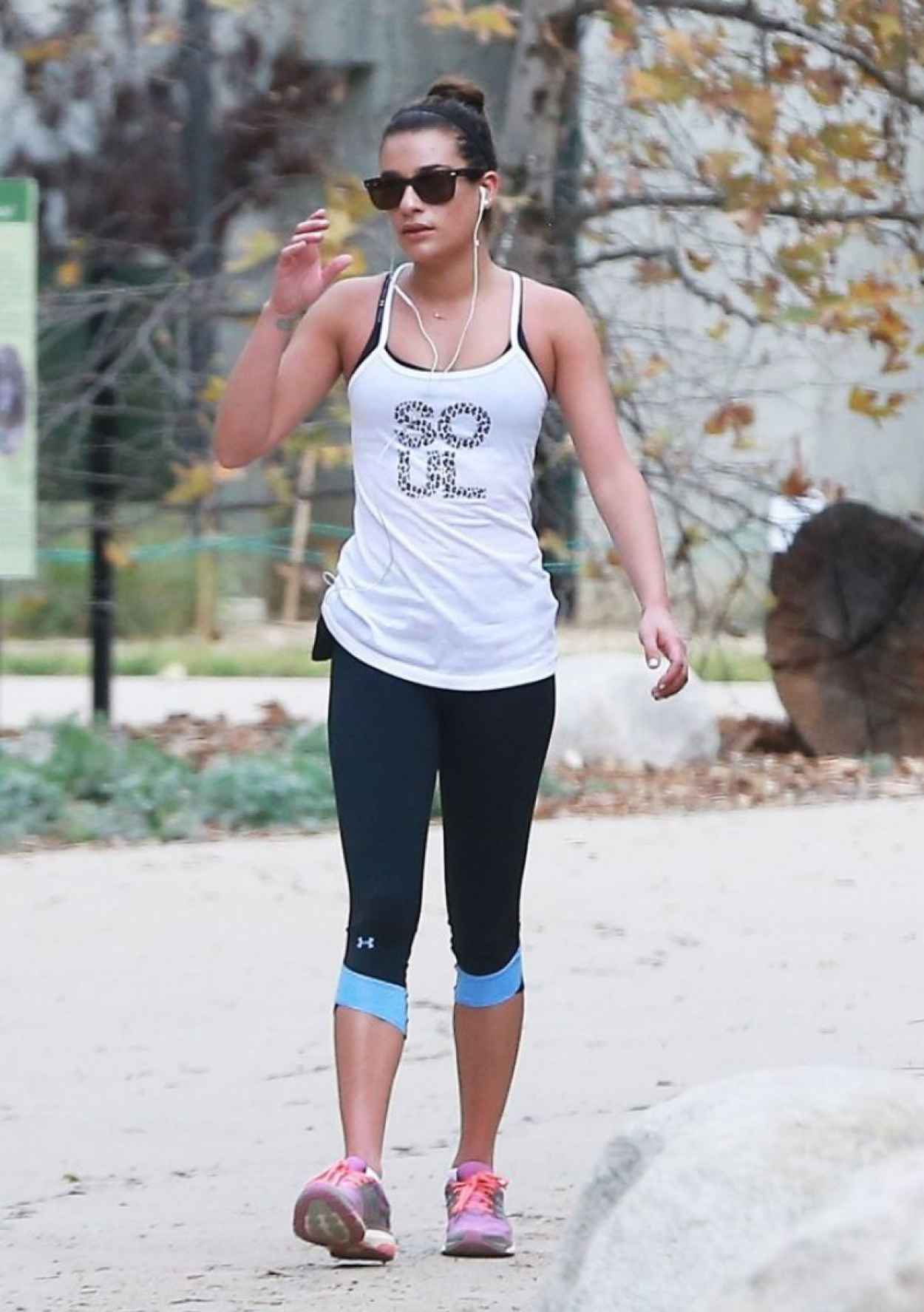 Lea Michele in Tights at Coldwater Canyon Park in Beverly Hills