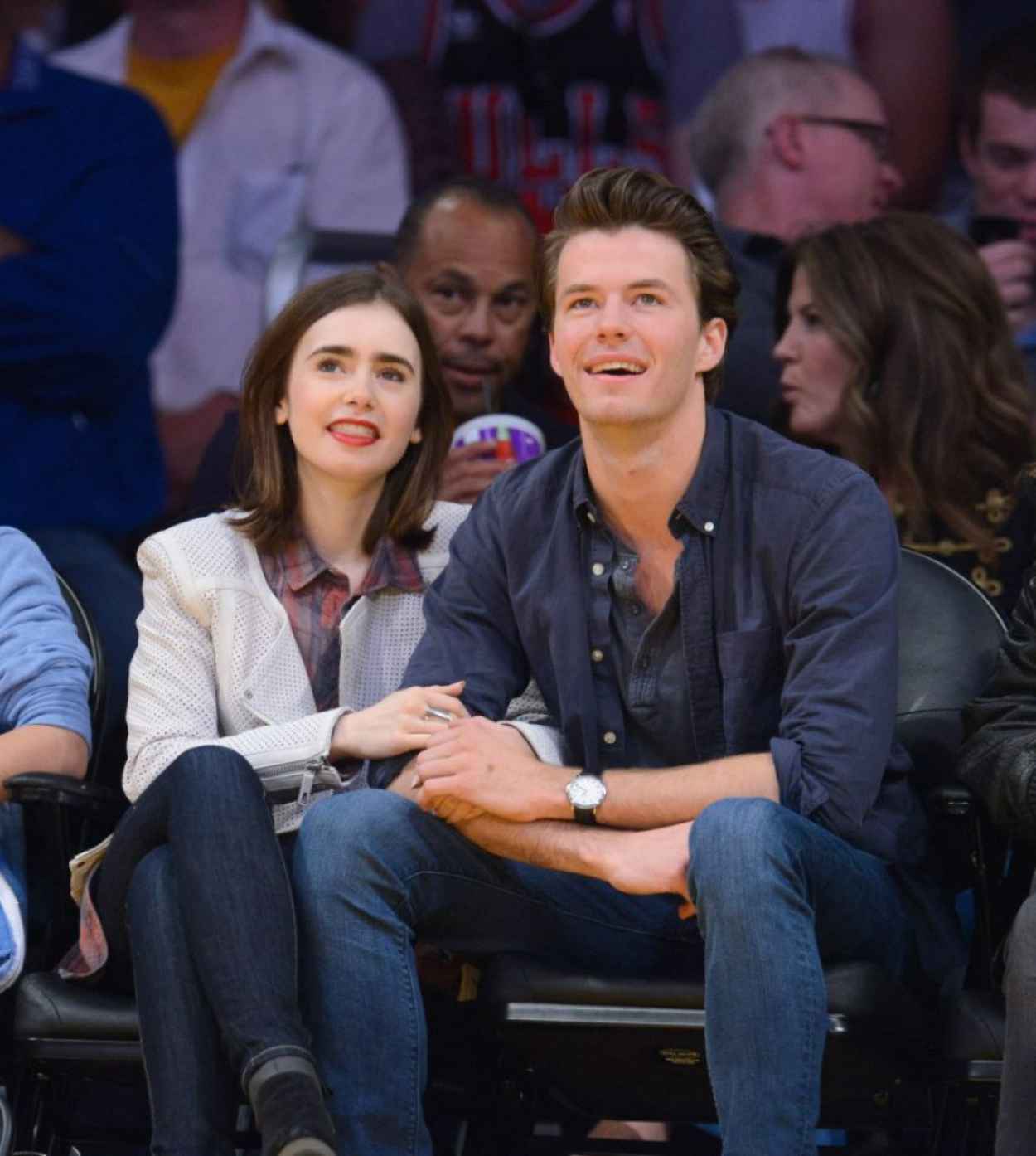 Lily Collins Attends Lakers vs Bulls Game in Los Angeles – February