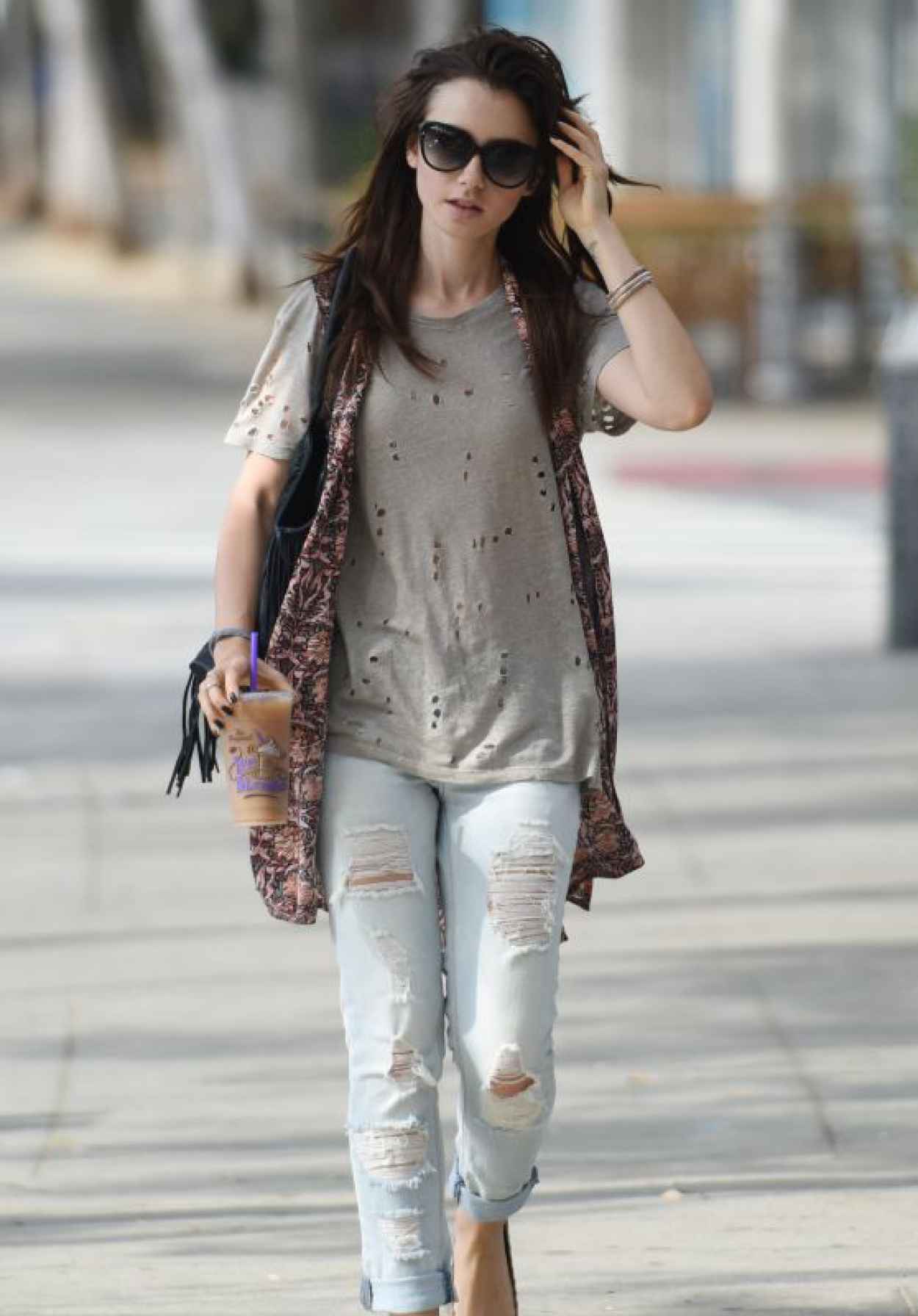 Lily Collins in Ripped Jeans – Out in West Hollywood, September 2015