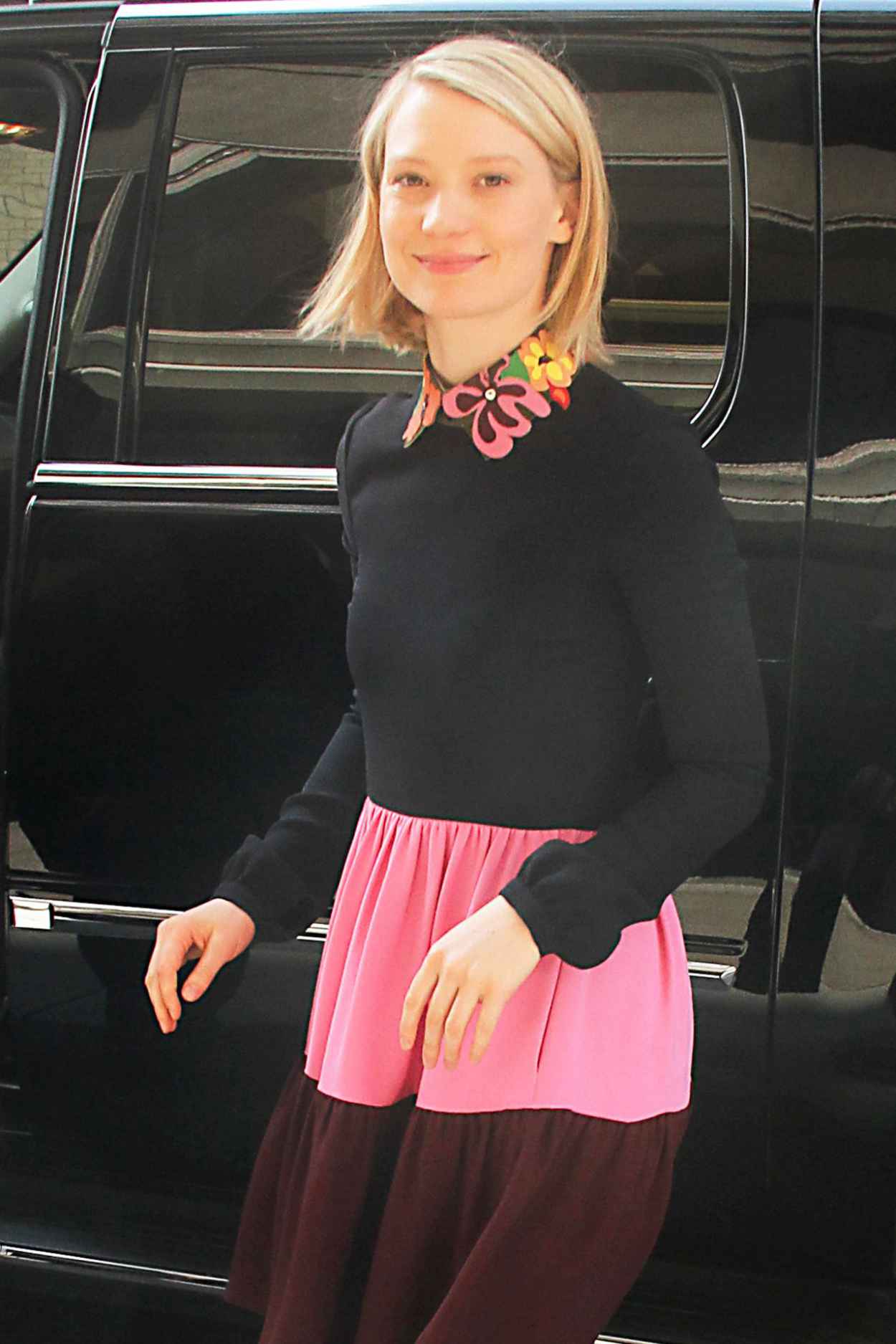 Mia Wasikowska in a Colorful Skirt in New York City - September 2015-1