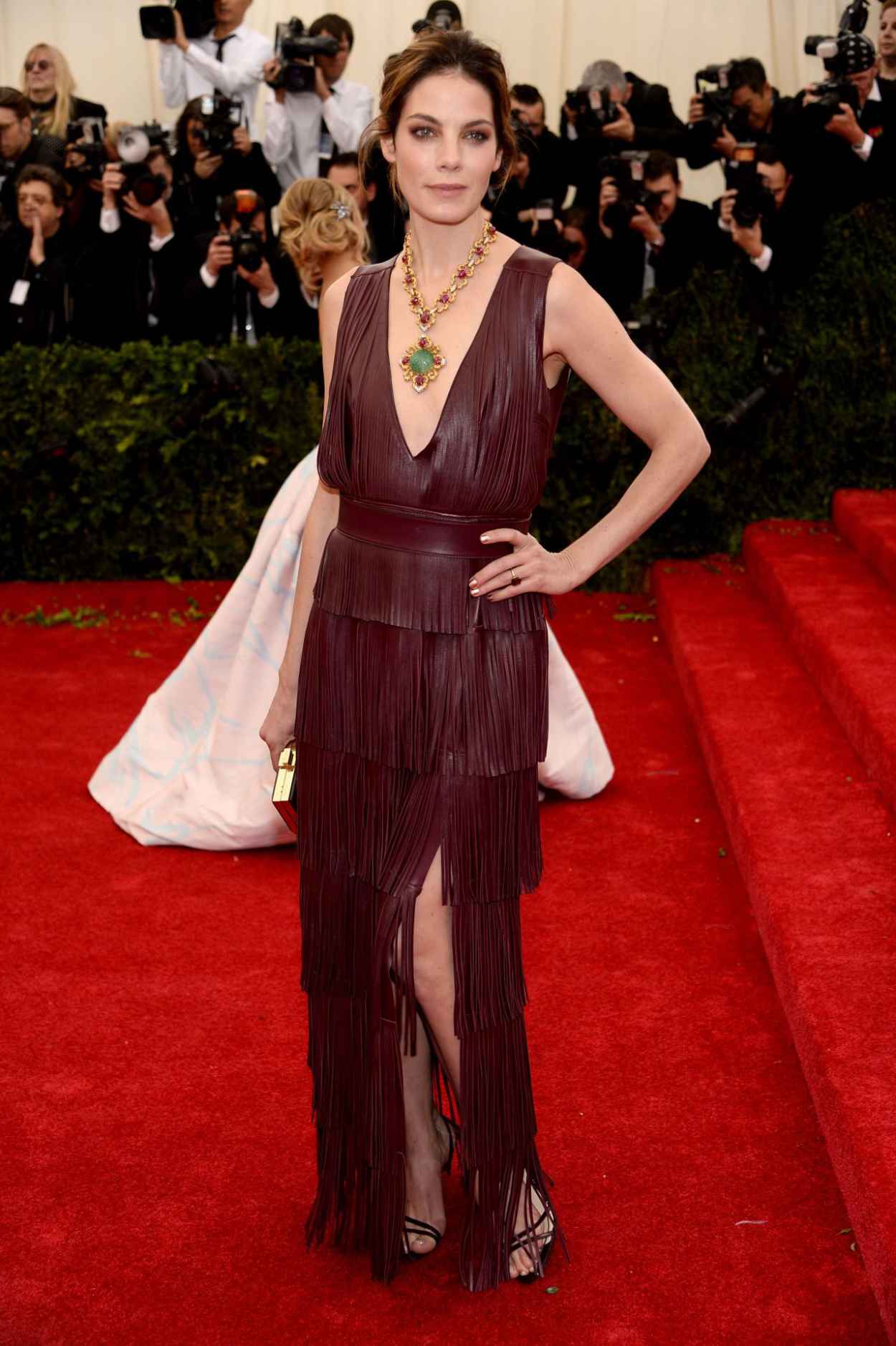 Michelle Monaghan Wearing Altuzarra Fringe Leather Gown – 2015 Met ...